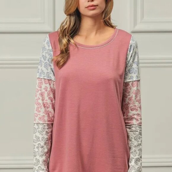 ✨NWT BiBi French Terry with Paisley Triblend Color Block - Picture 1 of 7